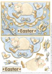 Double Scallop Envelope Card Front Easter Lamb Blue
