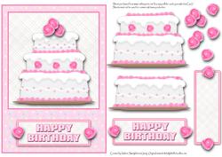 Pink Roses Happy Birthday Cake Card Front