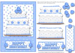 Blue Roses Happy Birthday Cake Card Front