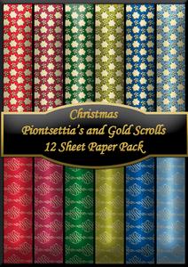 Christmas Pointsettia & Gold Scrolls 12 Sheet Paper Pack