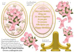Bouquet of Pink Roses & Butterfly's Birthday Plate Sheet