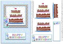Happy Birthday Chocolate Cake Card Front Blue