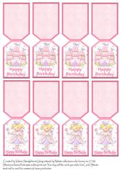 8 Folding Gift Tags Happy Birthday Princess / Castle