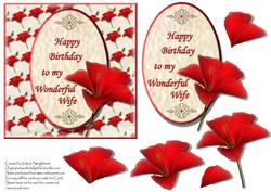 Red Hibiscus Happy Birthday to My Wonderful Wife Card Front