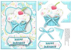 Cupcake Happy Birthday Card Front Blues