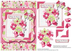 Hugs & Kisses Pink and Flowery Card Front