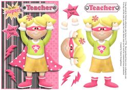 To My Super Teacher Thank You Card Front with Decoupage