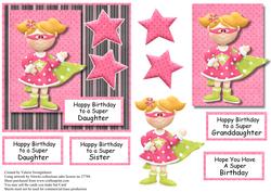 Pink Various Sentiments Supergirl Cad Front with Decoupage