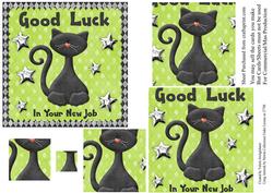 Black Cat Good Luck in Your New Job Pyramid Card Front