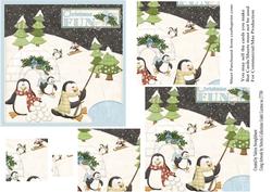 Penguins Christmas Fun Pyramid Square Card Front