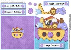 Happy 1st or 2nd Birthday Noah's Ark Diagonal Over Edge Card