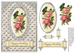 Vintage Roses in Oval Frame Birthday Card Front
