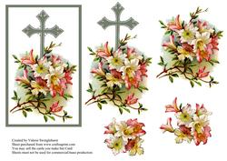 Vintage Flowers on Cross Sympathy or Easter Card Front