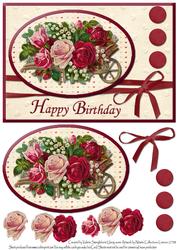 Vintage Wheelbarrow of Roses Birthday Card Front