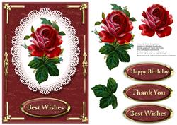 Vintage Red Rose Card Front with Various Sentiments