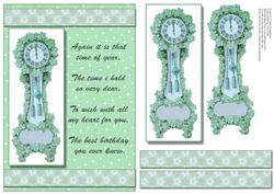 Mint Green Floral Clock Time of Year Birthday Card Front