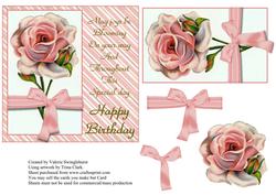Pink Vintage Rose Birthday Card Front with Verse