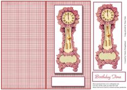 Birthday Time Pink Floral Clock Dl Quick Cut & Fold Card