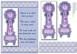 Blue Floral Clock Time of Year Birthday Card Front