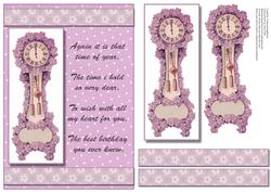 Purple Floral Clock Time of Year Birthday Card Front