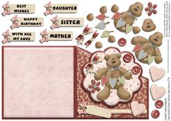 Teddy with Hearts Birthday Daughter Various Sentiments Card