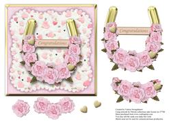 Congratulations Pink Roses Horseshoe Card Front + Decoupage