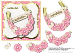 Just Married Pink & Cream Pretty Floral Horseshoe Card Front