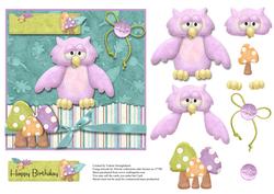 Happy Birthday Owl Card Front + Decoupage