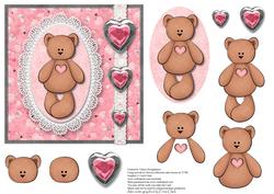 Cute Bear with Heart on Lace Edged Oval Card Front