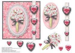 Wedding Bouquet on Lace Edge Oval Pretty Pink