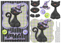 Happy Halloween Black Cat in Hat Card Front