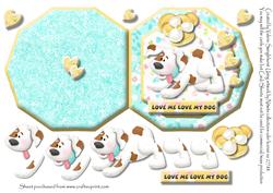 Love Me Love My Dog Octogon Cut & Fold Card Blue