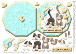 Love Me Love My Cats Octogon Cut & Fold Card Blue