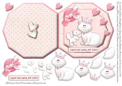 Love Me Love My Cat Octogon Cut & Fold Card Pink