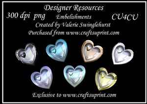 7 Glass Hearts Digital Embellishments Png