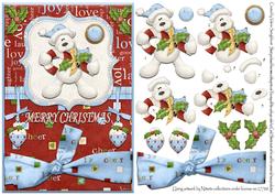 Winter Bear with Candy Cane Christmas Decoupaged Card Front