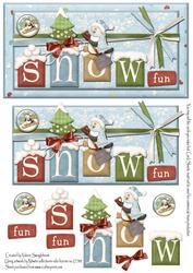 Penguin Snow Fun Dl Christmas Card Front + Decoupage