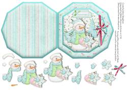 Snowman Blue Octogon Shaped Cut & Fold with Decoupage