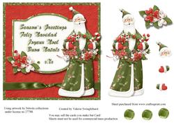 Santa with Wreath Multilingual Greetings Square Card Front