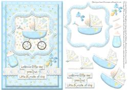 Welcome Little One Baby Boy Card Front with Decoupage