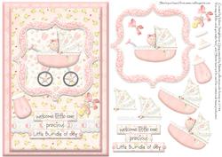 Welcome Little One Baby Girl Card Front with Decoupage