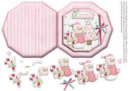 Snowgirl Pink Octogon Shaped Cut & Fold with Decoupage