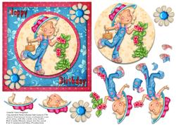 Happy Birthday Sweet Garden Girl Square Card Front Decoupage