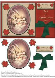 Vintage Snow Scene in Oval Frame Christmas Card Front