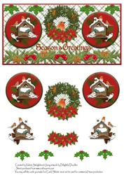 Pointsettia Wreath Birdhouses Seasons Greetings Dl Cardfront
