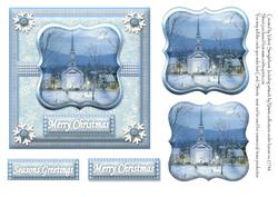 Church in the Snow Christmas Card Front Blue