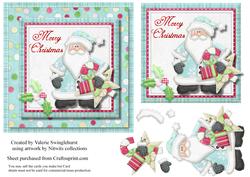 Merry Christmas Santa in Blue Square Card Front + Decoupage