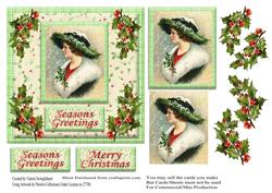 Merry Christmas Vintage Lady with Holly Card Front