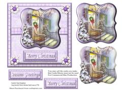 Vintage Front Door in the Snow Christmas Card Front Purple