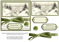 Vintage Snow Scene Christmas Green Colour Theme